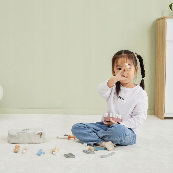 DREWNIANY ZESTAW DENTYSTY TORBA MAŁY DENTYSTA STOMATOLOG LEKARZ VIGA POLARB