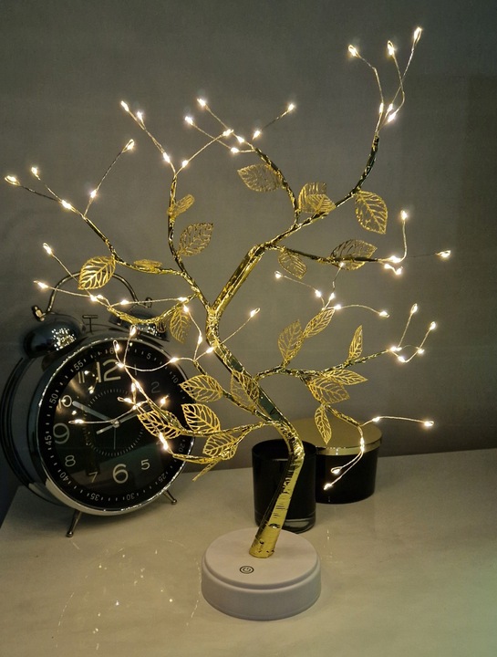 DRZEWKO LAMPKA BONSAI LED 50 CM ZŁOTE LISTKI LIŚCIE CHOINKA ŚWIECĄCE USB
