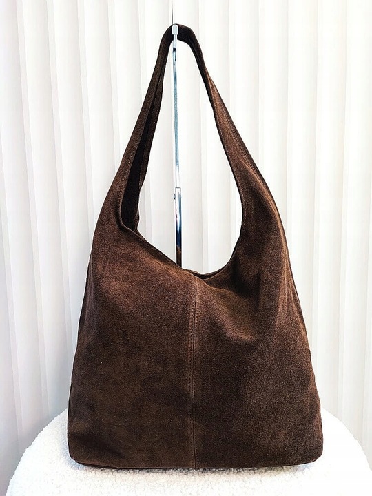 Laura Biaggi torebka shopper worek skóra naturalna zamszowa brązowa