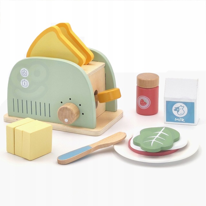TOSTER DREWNIANY PASTELOWY ZESTAW ŚNIADANIOWY TOOKY TOY