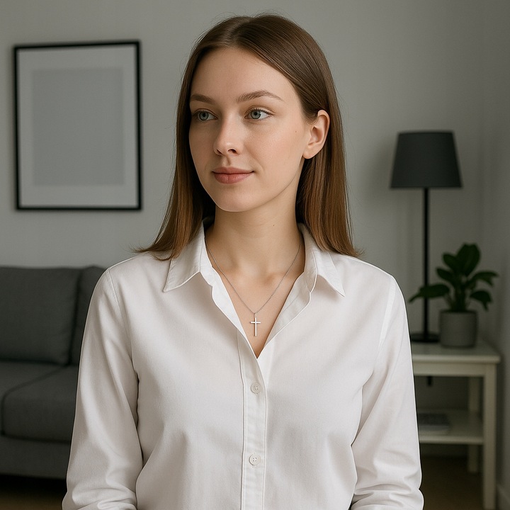 SREBRNY ŁAŃCUSZEK Z KRZYŻYKIEM POLEROWANA STAL CHIRURGICZNA + SZKATUŁKA