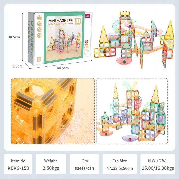 Klocki magnetyczne dla dzieci duże edukacyjne zestaw tor konstrukcyjny 158e