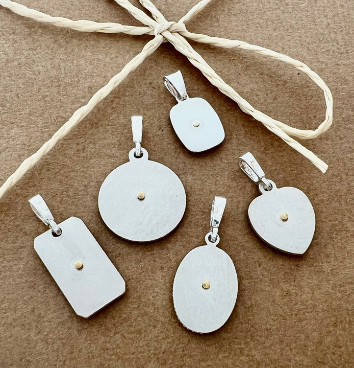 Medalik srebrny 925 Matka Boska Maryja serce z łańcuszkiem 45cm do Komunii