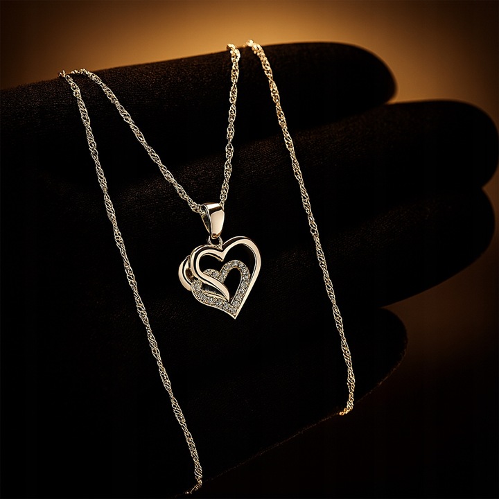 SREBRNY ŁAŃCUSZEK Z SERDUSZKIEM 925 + MIŚ Z RÓŻ XL DLA NIEJ NA DZIEŃ KOIBET