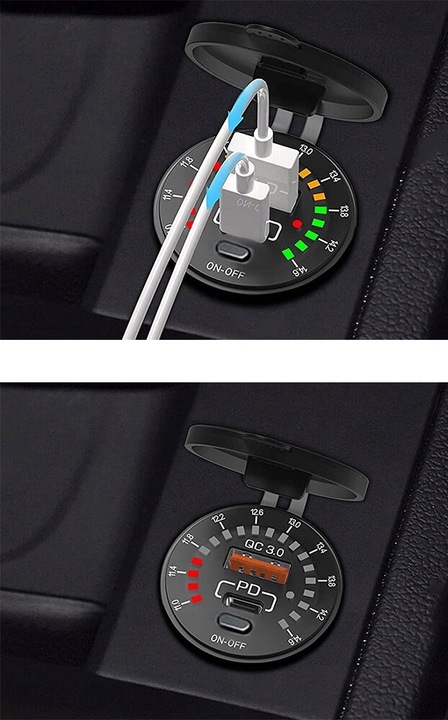 WOLTOMIERZ SAMOCHODOWY ŁADOWARKA USB QUICK CHARGE 3.0 USB USB-C 5V 3A