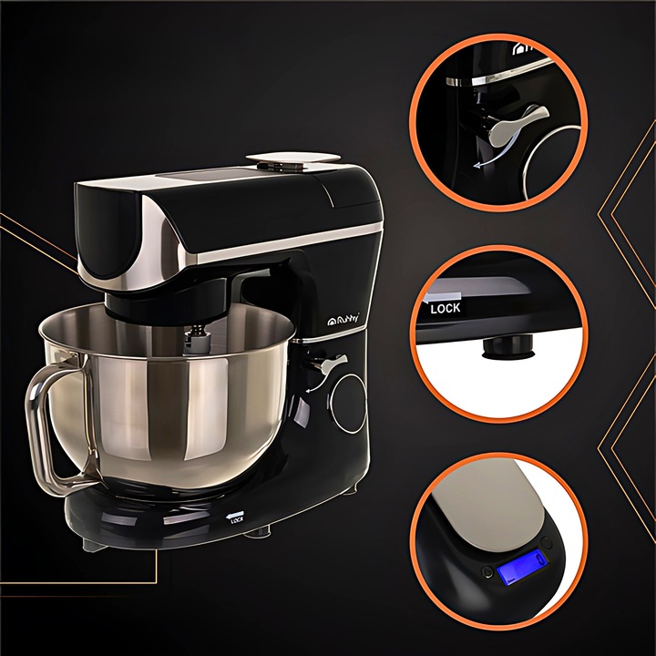 Robot planetarny kuchenny mocny czarny podgrzewana misa 5.5L waga timer