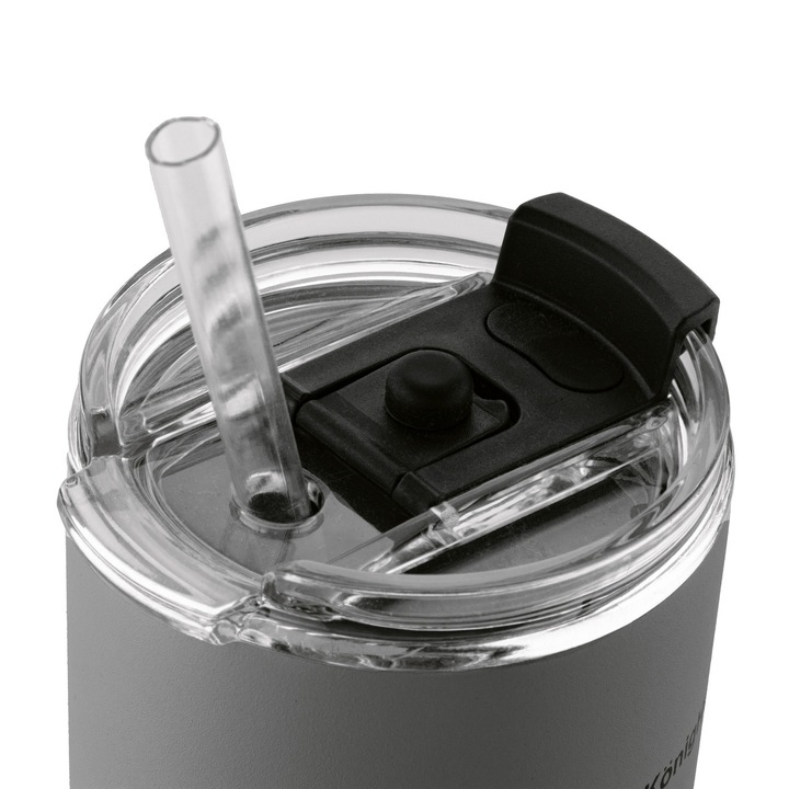 KUBEK TERMICZNY ze słomką poręczny PRÓŻNIOWY SZARY Konighoffer Davos 420 ml