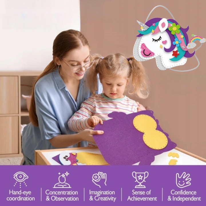 Jednorożec DIY Torebka z Filcu – Zestaw do Szycia dla Dziewczynek 6+