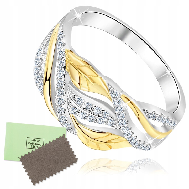 PIERŚCIONEK SREBRNY 925 RODOWANY POZŁACANY - ELEGANCKI DESIGN