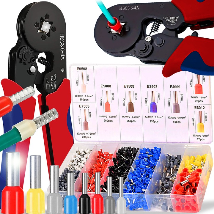 ZACISKARKA DO TULEJEK KONEKTORÓW PRZEWODÓW ZESTAW PRASKA + 1200 SZT TULEJKA