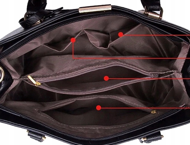 TOREBKA CZARNA ELEGANCKA Usztywniana Pojemna Damska do Ręki na Ramię Pasek