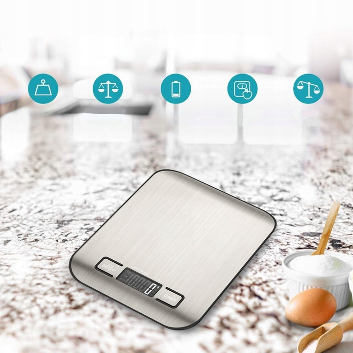 WAGA KUCHENNA ELEKTRONICZNA LCD DO 10KG OD 1G SREBRNA DOMOWA DOKŁADNA