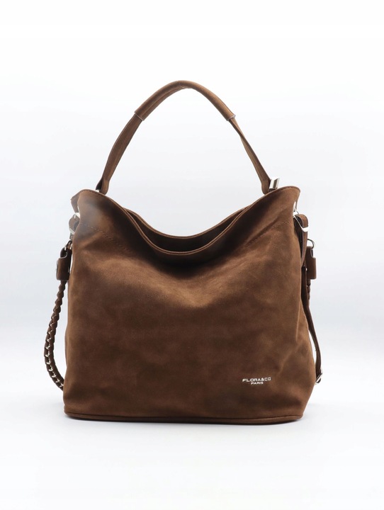 Torba Flora&Co torebka duża worek zamsz zamszowa eco brązowa czekoladowy