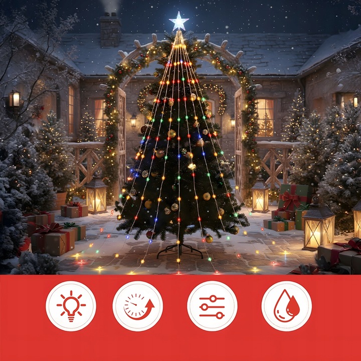 DEKORACJE BOŻONARODZENIOWE, LAMPKI BOŻONARODZENIOWE, 9 PASM, Z 198 LED