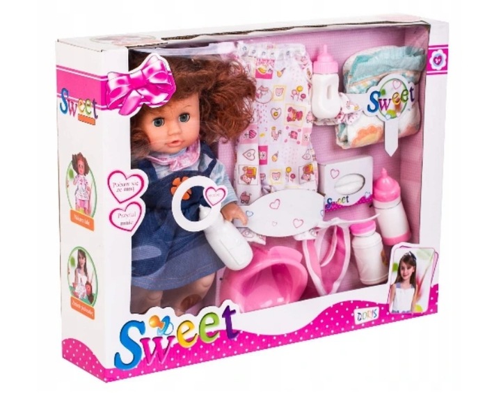 Wózek dla lalek 3w1 SPACEROWY GŁEBOKI + LALKA BOBAS INTERAKTYWNA ZESTAW XXL