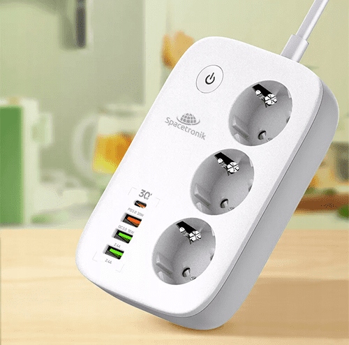 Listwa Zasilająca SMART WiFi Tuya Przedłużacz 3 AC 4 USB 2m Spacetronik