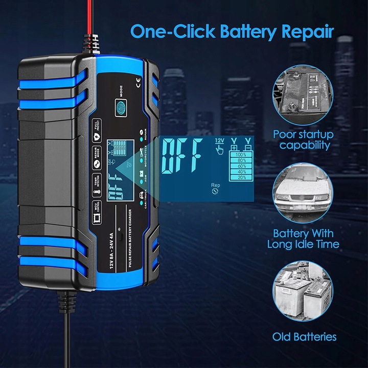 MOCNY INTELIGENTNY PROSTOWNIK ŁADOWARKA DO AKUMULATORA 12V 24V 8A In_Stock