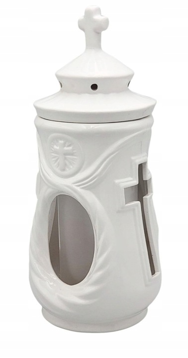 Znicz ceramiczny kapliczka biały 32cm z lampką led