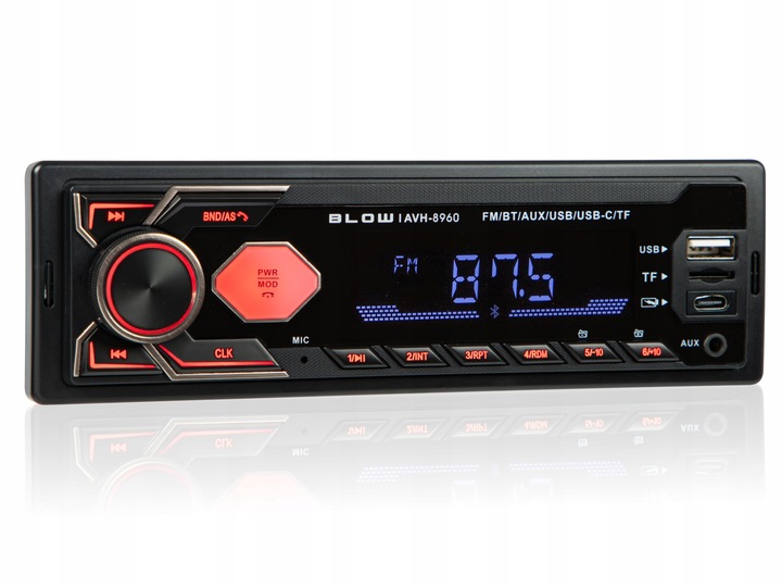 RADIO SAMOCHODOWE BLUETOOTH 1-DIN RDS USB-C AUX RCA SD MP3 LCD MIKROFON