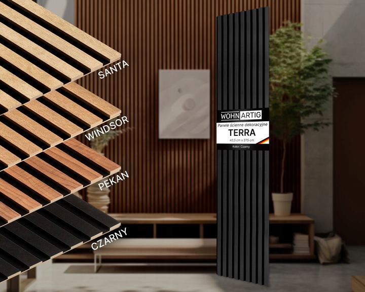 Lamele ścienne na płycie HDF - 275 cm x 40,5 cm - CZARNY 905