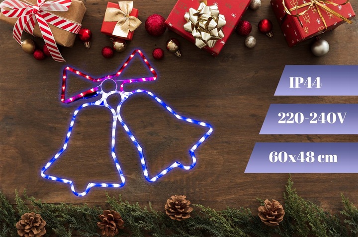 Lampki LED Czerwone Niebieskie Zewnętrzne Świąteczne Dzwonki Choinkowe IP44
