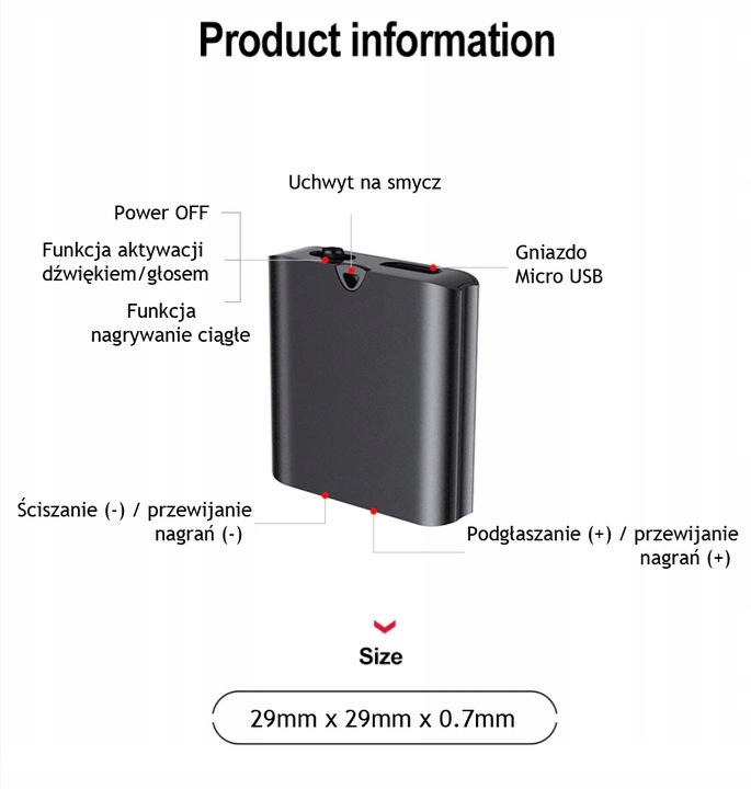 MINIATUROWY DYKTAFON PODSŁUCH SZPIEGOWSKI DETEKCJA