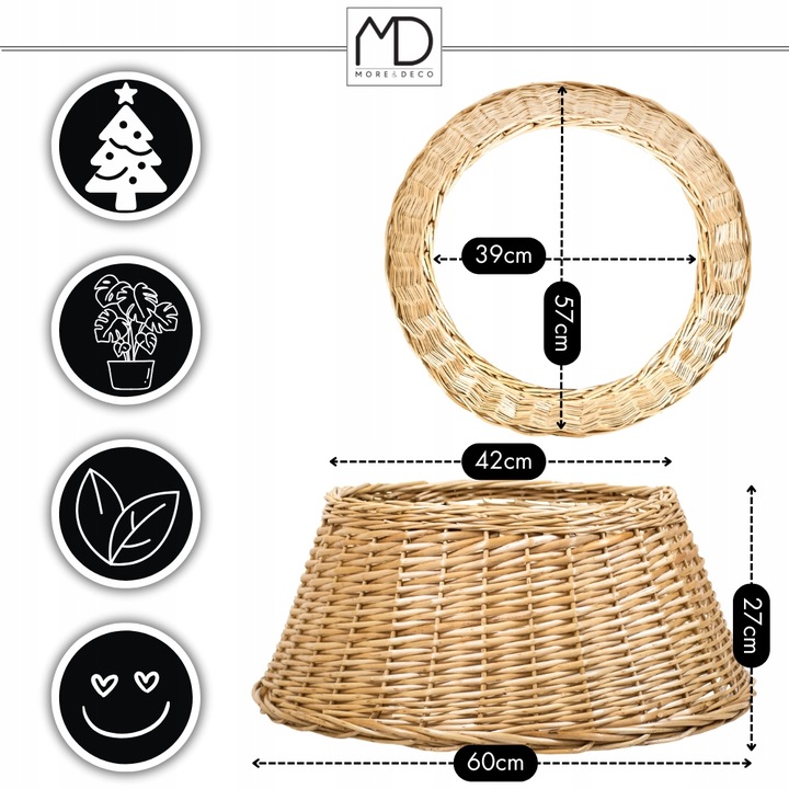 Osłona wiklinowa brąz na doniczkę stojak pod choinkę na święta wiklina kosz