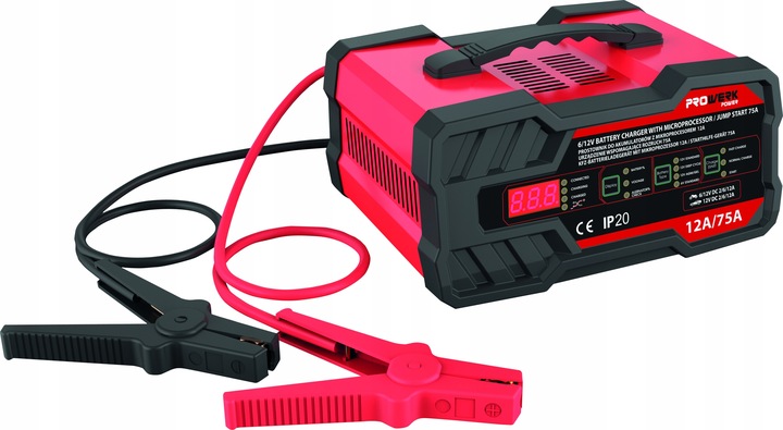 Ładowarka prostownik samochodowy do akumulatorów DC 12 A, 6V i 12V IP20