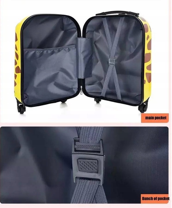 ŻYRAFA DZIECIĘCA WALIZKA DZIECI BAGAŻ PODRÓŻNA 3D SZYFR ŻÓŁTA