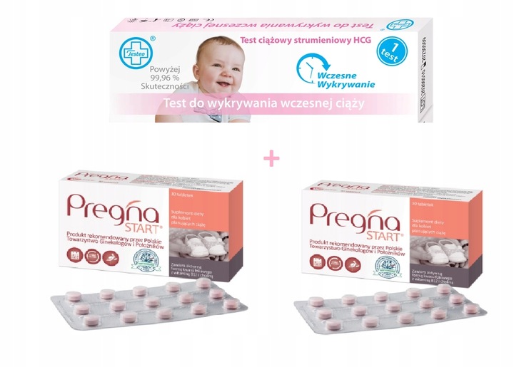 Zestaw 2x Pregna Start + Testeo test ciążowy HCG strumieniowy