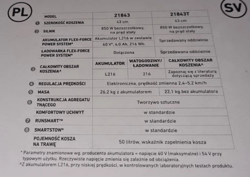 TORO 60V 21843 KOSIARKA AKUMULATOROWA 43cm 850W bezszczot 50l BEZPRZEWODOWA