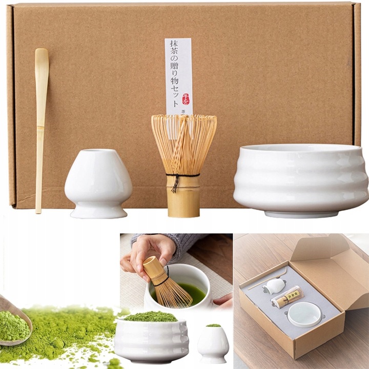 Zestaw prezentowy do herbaty matcha czarka miotełka podstawka łyżeczka