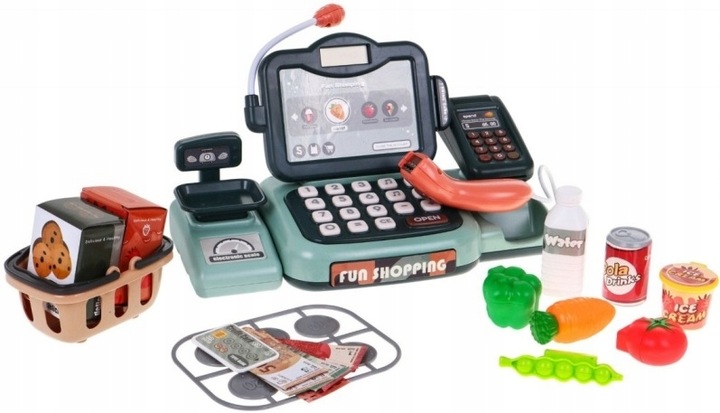 KASA SKLEPOWA DLA DZIECI KOSZYK MIKROFON CZYTNIK