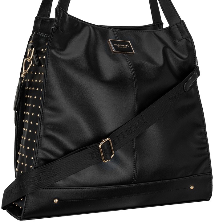 TOREBKA DAMSKA MONNARI Czarna Na Ramię SHOPPER Ćwieki Dżety DŁUGI PASEK