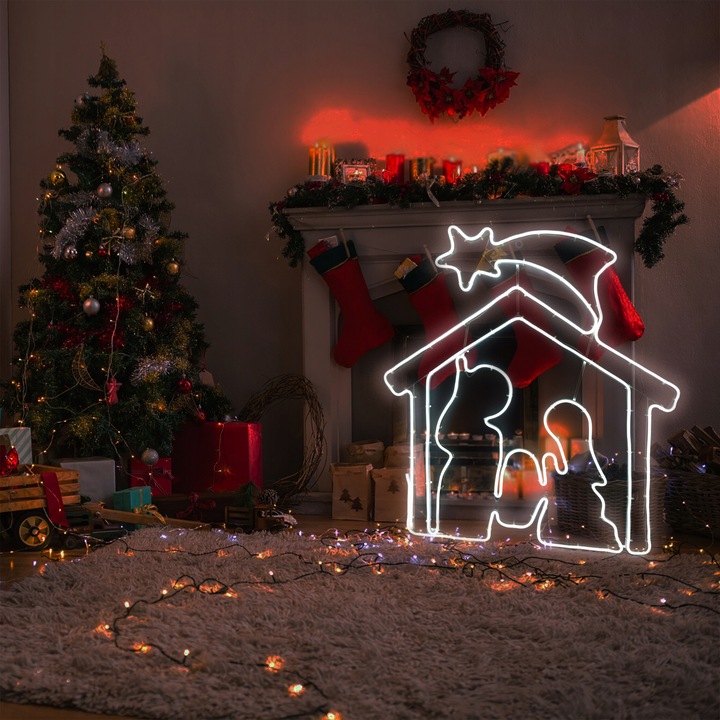 Lampki Zewnętrzne Dekoracja Ozdoba LED Neon Biały Świąteczne Stajenka IP44
