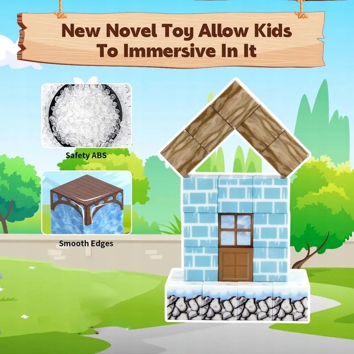 KLOCKI MAGNETYCZNE 3D LEŚNY ZAMEK BLOKI BUDYNKI ROŚLINY 100 ELEMENTÓW