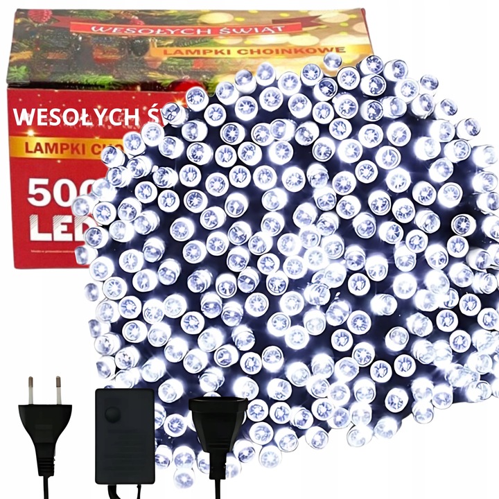 LAMPKI ŚWIĄTECZNE CHOINKOWE NA CHOINKĘ Zewnętrzne Wewnętrzne 500 LED ZIMNE