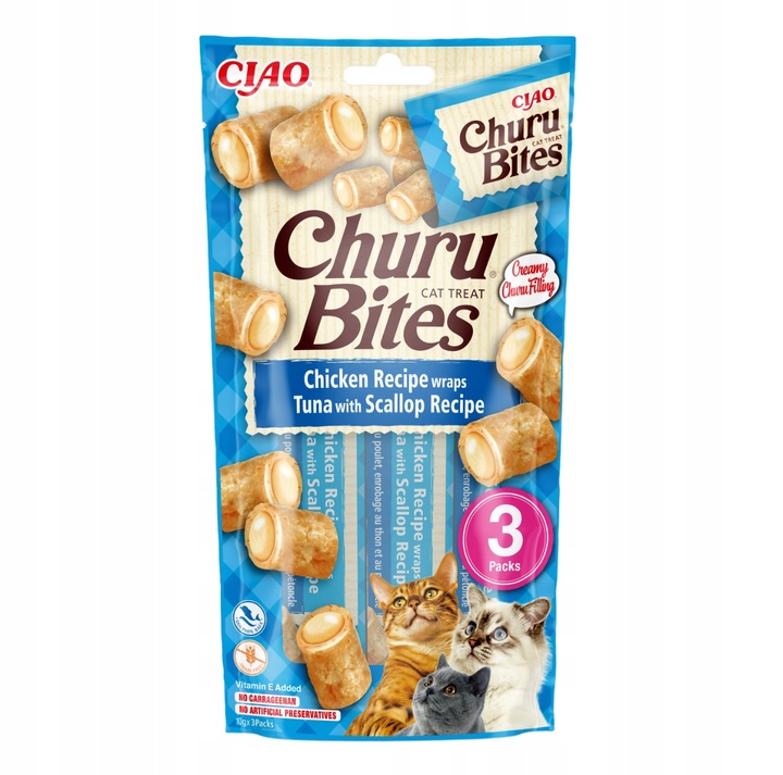 INABA CAT CHURU BITES CHICKEN Przysmaki dla Kota ZESTAW 4 opak. x (3x10g)
