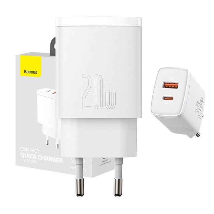 BASEUS ŁADOWARKA SIECIOWA ZASILACZ KOSTKA USB-A USB-C QC 3.0 PD 3.0 5V 3A