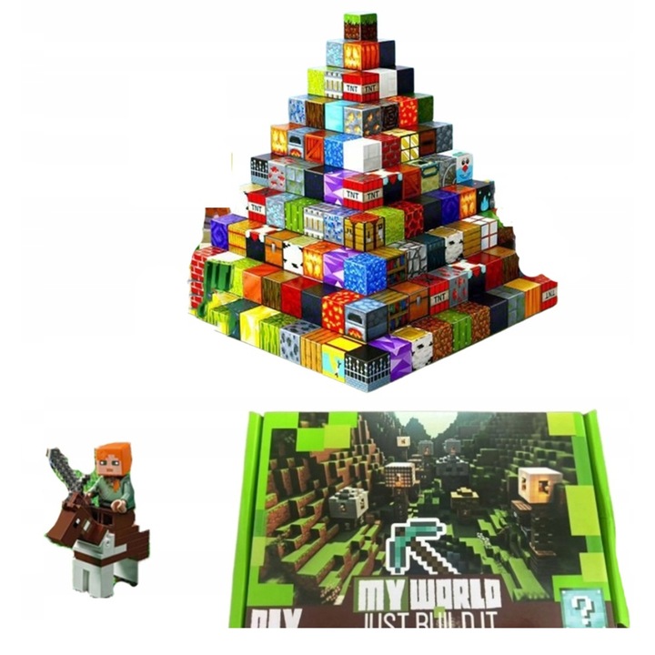 Magnetyczne klocki Minecraft, 200 elementów + 12 mini figurki