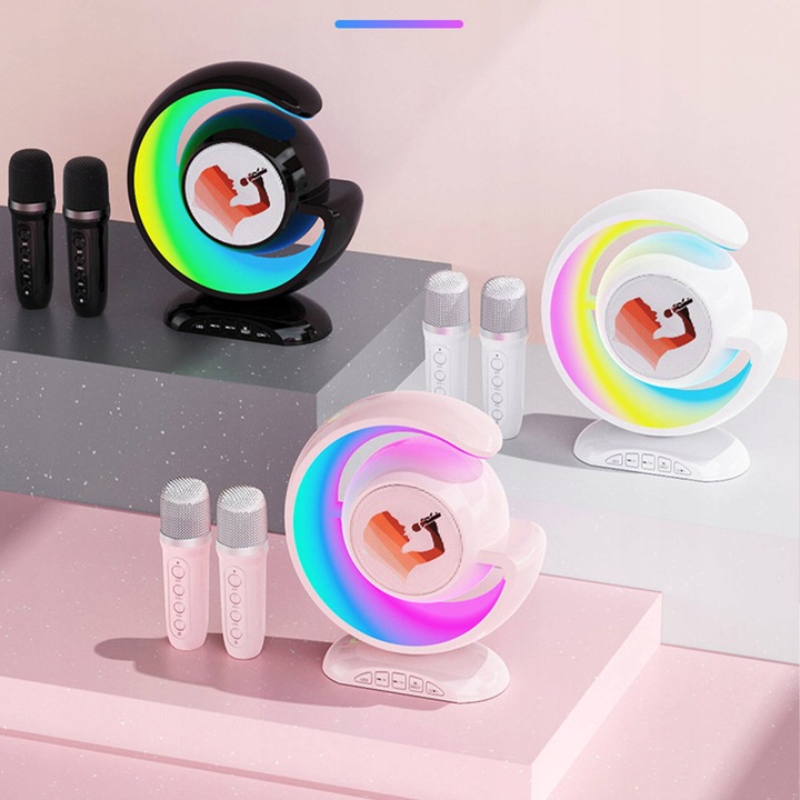 ZESTAW KARAOKE 2 MIKROFONY BEZPRZEWODOWY PRZENOŚNY GŁOŚNIK BLUETOOTH LED