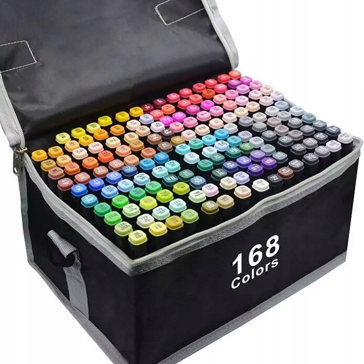 MARKERY ALKOHOLOWE 168szt. FLAMASTRY MAZAKI DWUSTRONNE PRO ZESTAW + TORBA