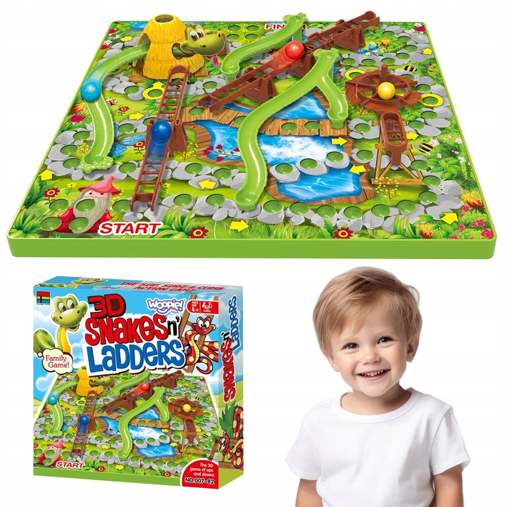 GRA PLANSZOWA WĘŻE DRABINY 3D SNAKES AND LADDERS RODZINNA 5+ WOOPIE