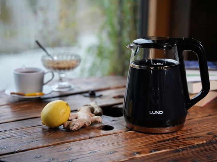 CZAJNIK ELEKTRYCZNY LUND 1100W 1L CZARNY Z REGULACJĄ TEMPERATURY 40-100°C