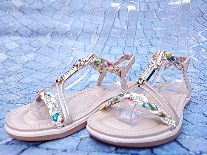 PIĘKNE SANDAŁKI z GUMKĄ Gold r.38