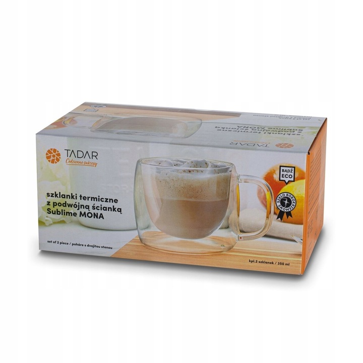 Duże SZKLANKI TERMICZNE do kawy 350ml komplet szklanek 2 szt. Sublime Mona