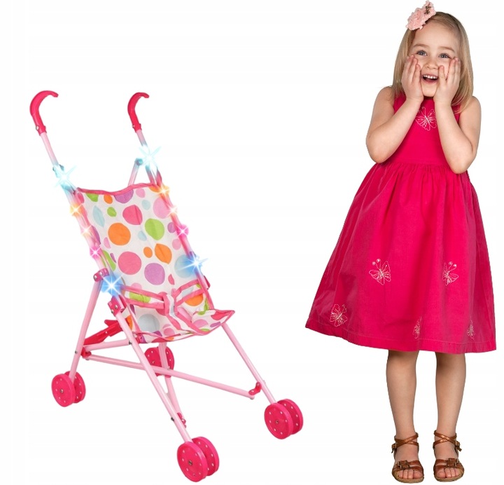 WÓZEK ZE ŚWIATŁEM DLA LALEK SPACERÓWKA PARASOLKA