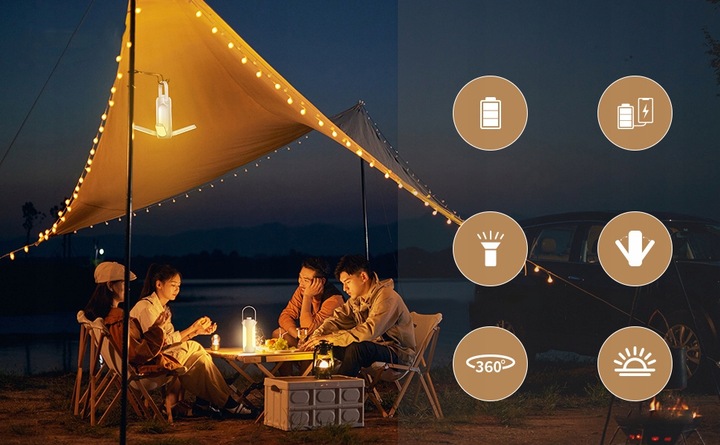 OŚWIETLENIE KEMPINGOWE LED MOŻLIWOŚĆ ŁADOWANIA 10000MAH 720LM LATARKI BIAŁY