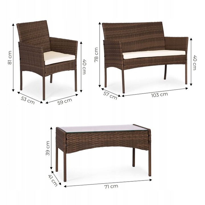 ZESTAW MEBLI OGRODOWYCH Z TECHNORATTANU ŁAWKA STÓŁ KRZESŁA BRĄZ MultiGarden