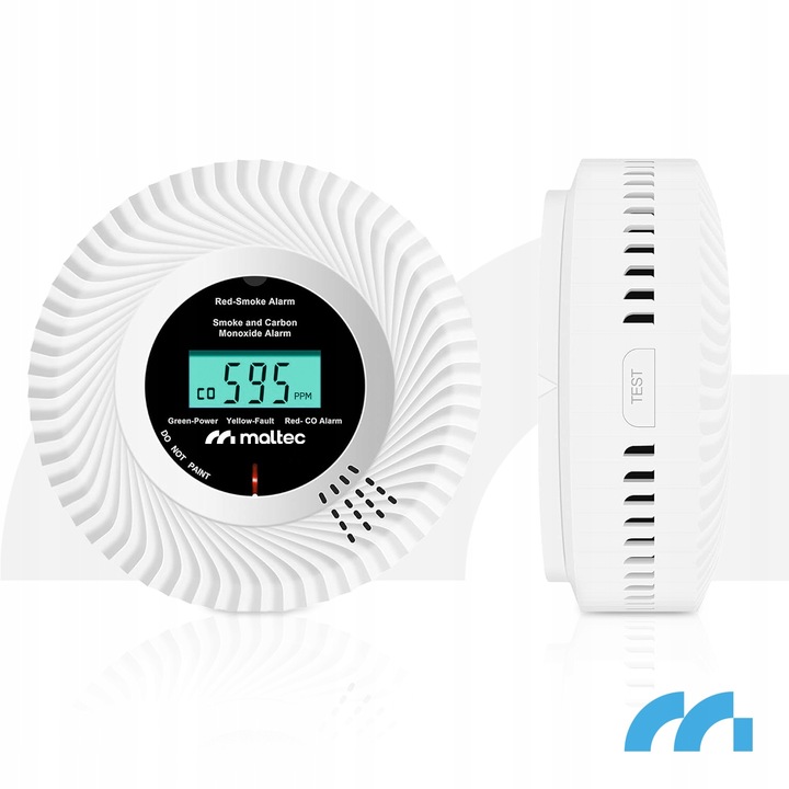 CZUJNIK CZADU I DYMU DETEKTOR TLENKU WĘGLA CERTYFIKOWANY ALARM 2w1 LCD